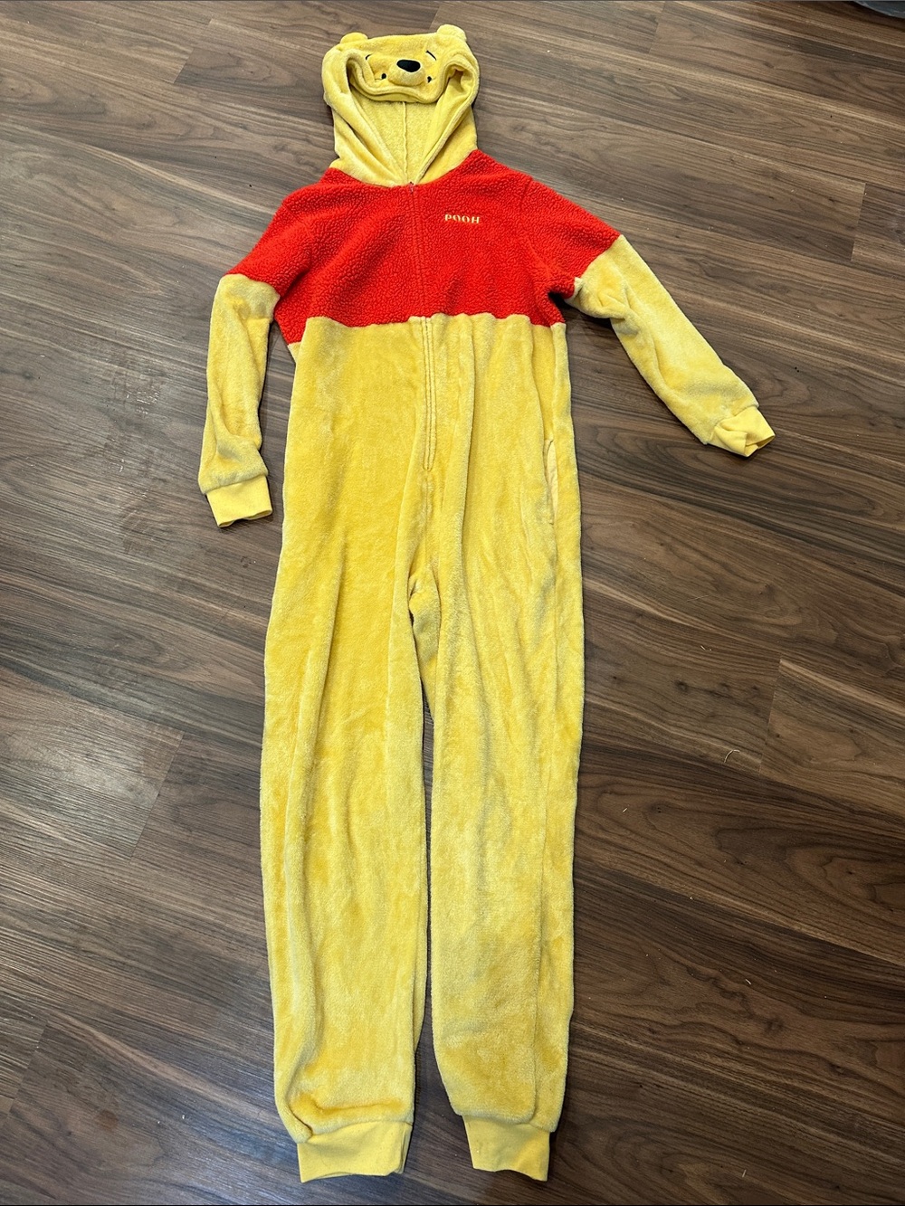 Winnie the Pooh Plush Hooded adult One-Piece - Yellow/Red costume pajamas XL